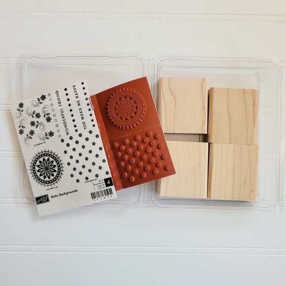 Stampin Up! Boho Backgrounds Stamp Set Wood Rubber Stamps NEW Unmounted - Picture 3 of 6